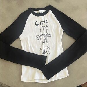 Brandy Melville long sleeve shirt with girls graphic black and white unique top